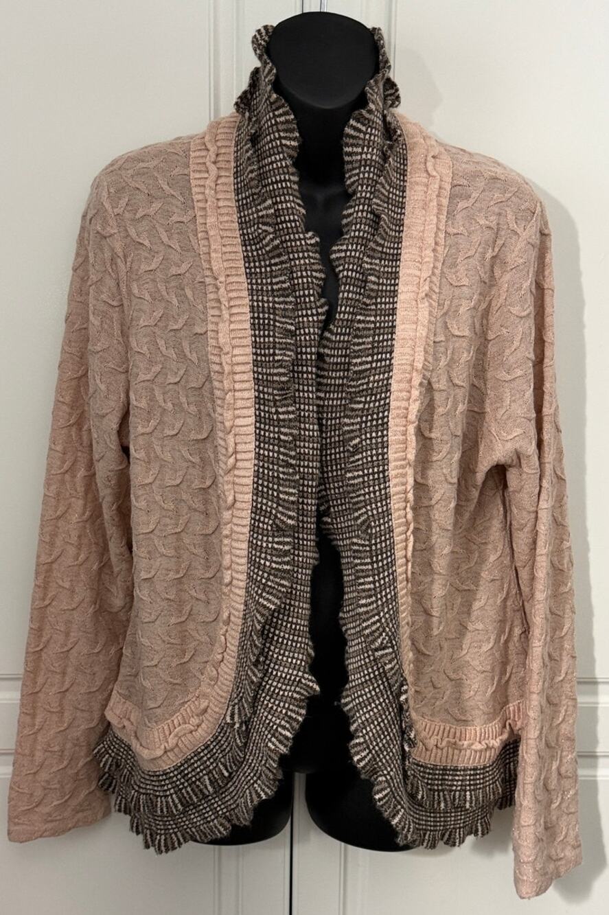 Chico's Open Front Cardigan in Peach w/Contrasting Ruffle Trim Size 2 (US 12/L)